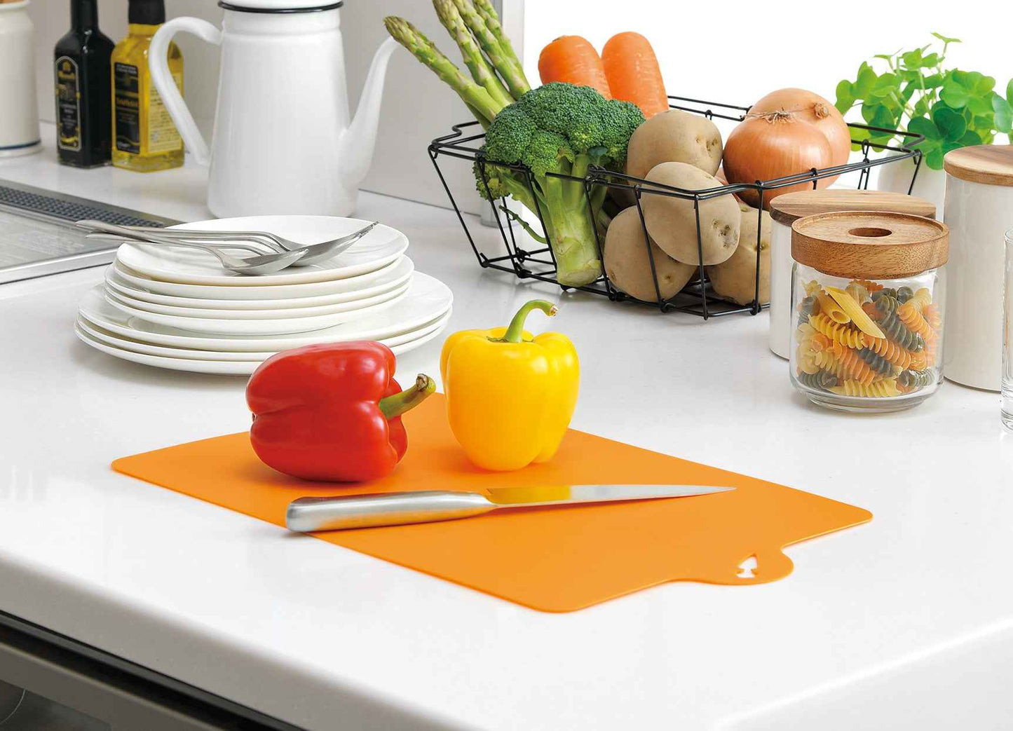Inomata Flexible Sheet Cutting Board for Vegetable Orange
