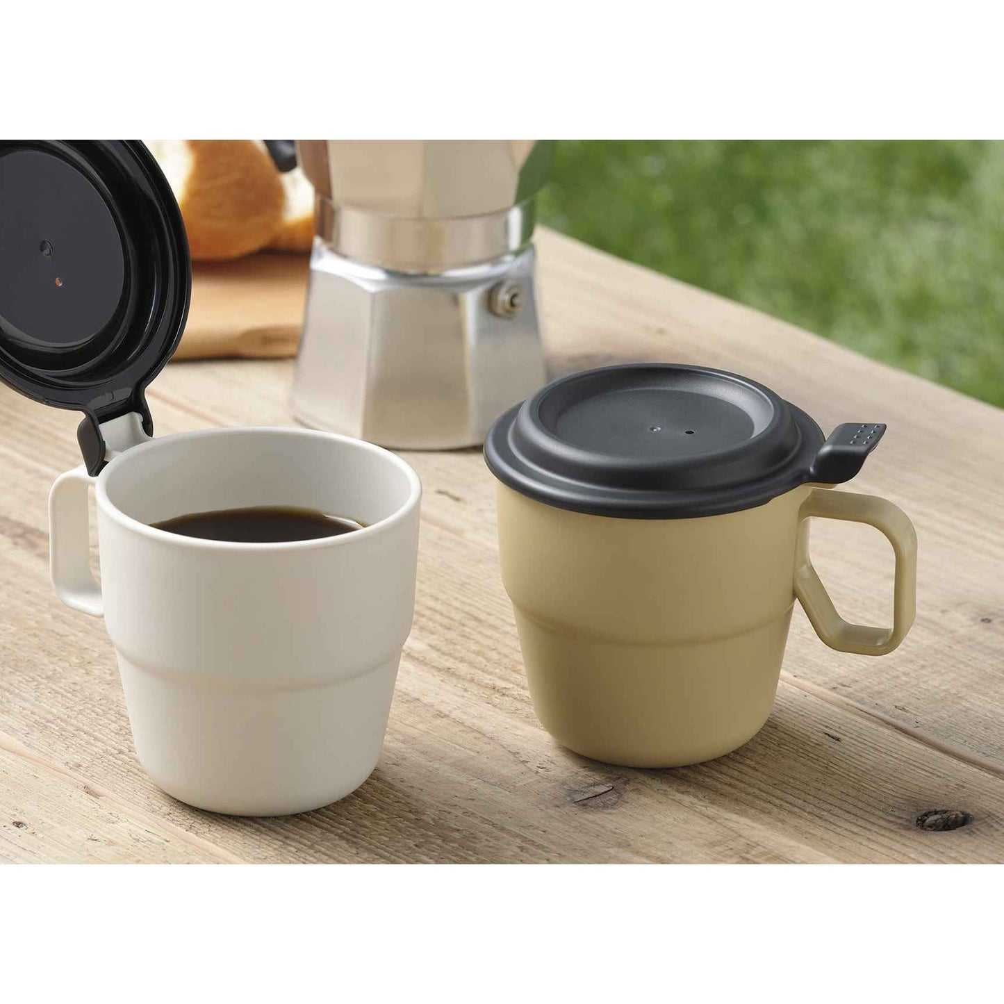 Inomata Flap Mug (360ml) Cup Dishwasher Oven Safe BPA Free Beige
