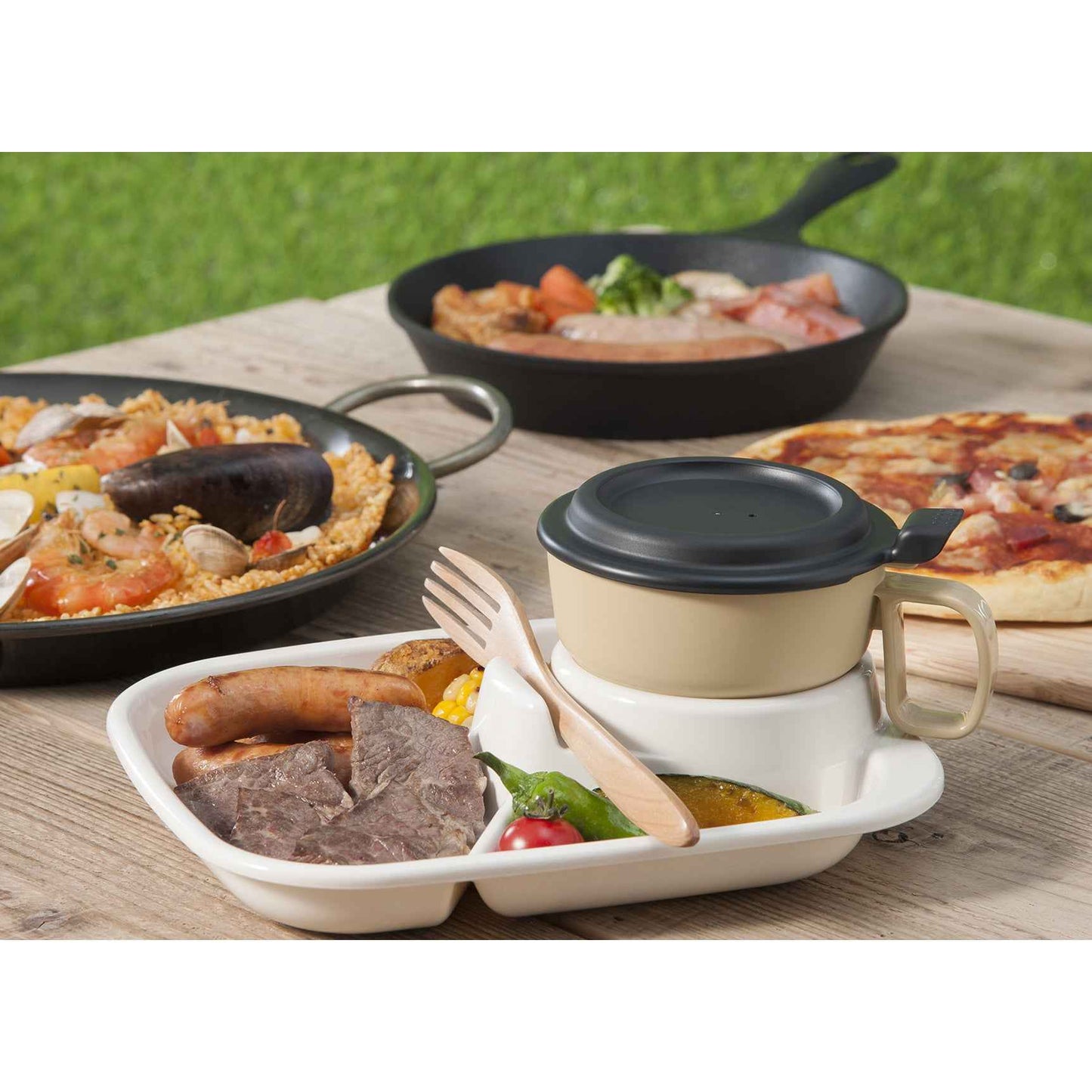 Inomata Flap Soup Cup (300ml) Dishwasher Oven Safe BPA Free Beige