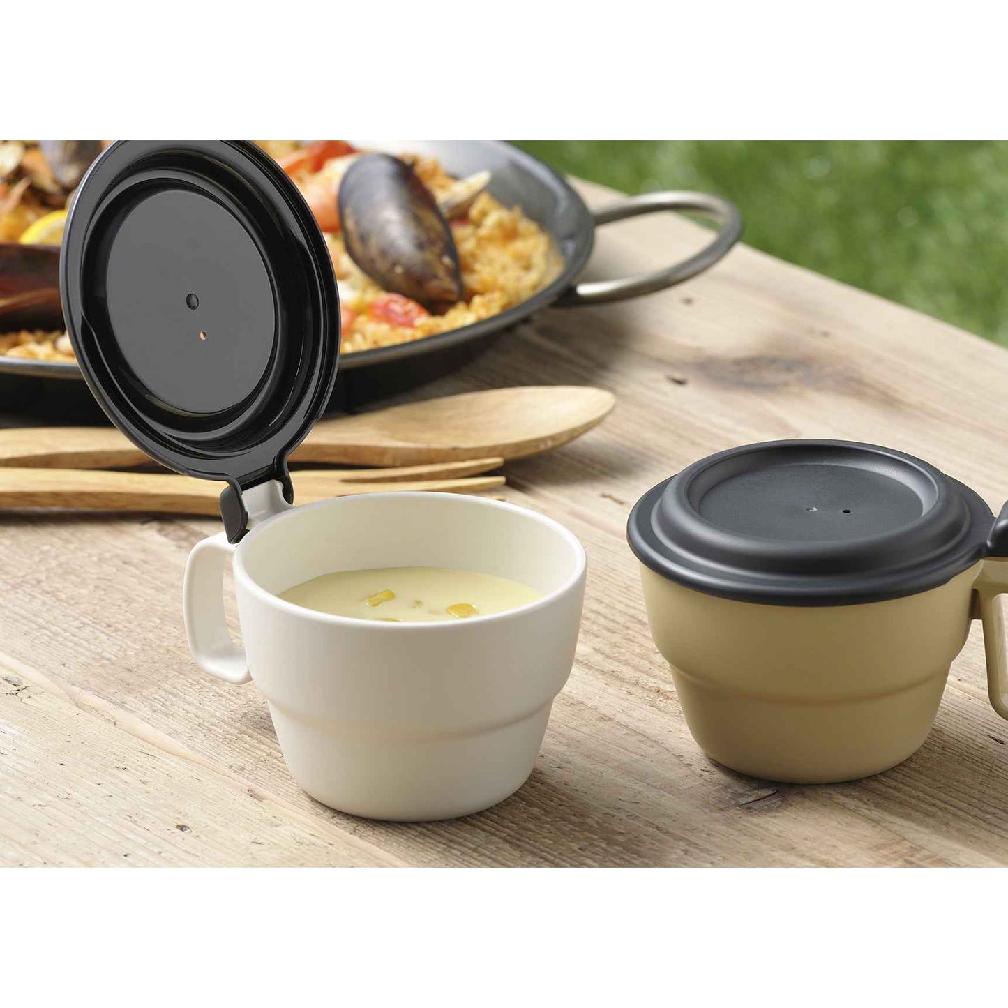 Inomata Flap Soup Cup (300ml) Dishwasher Oven Safe BPA Free Ivory