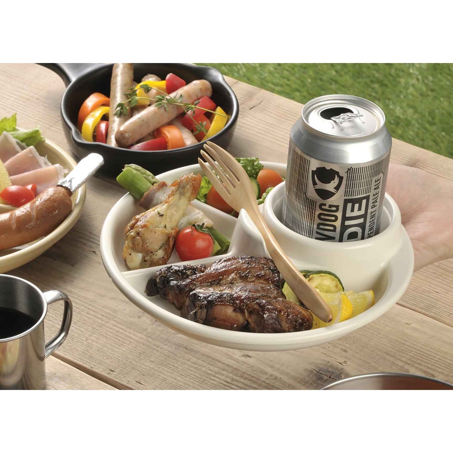Inomata BBQ Round Food Tray Dishwasher Safe BPA Free Ivory