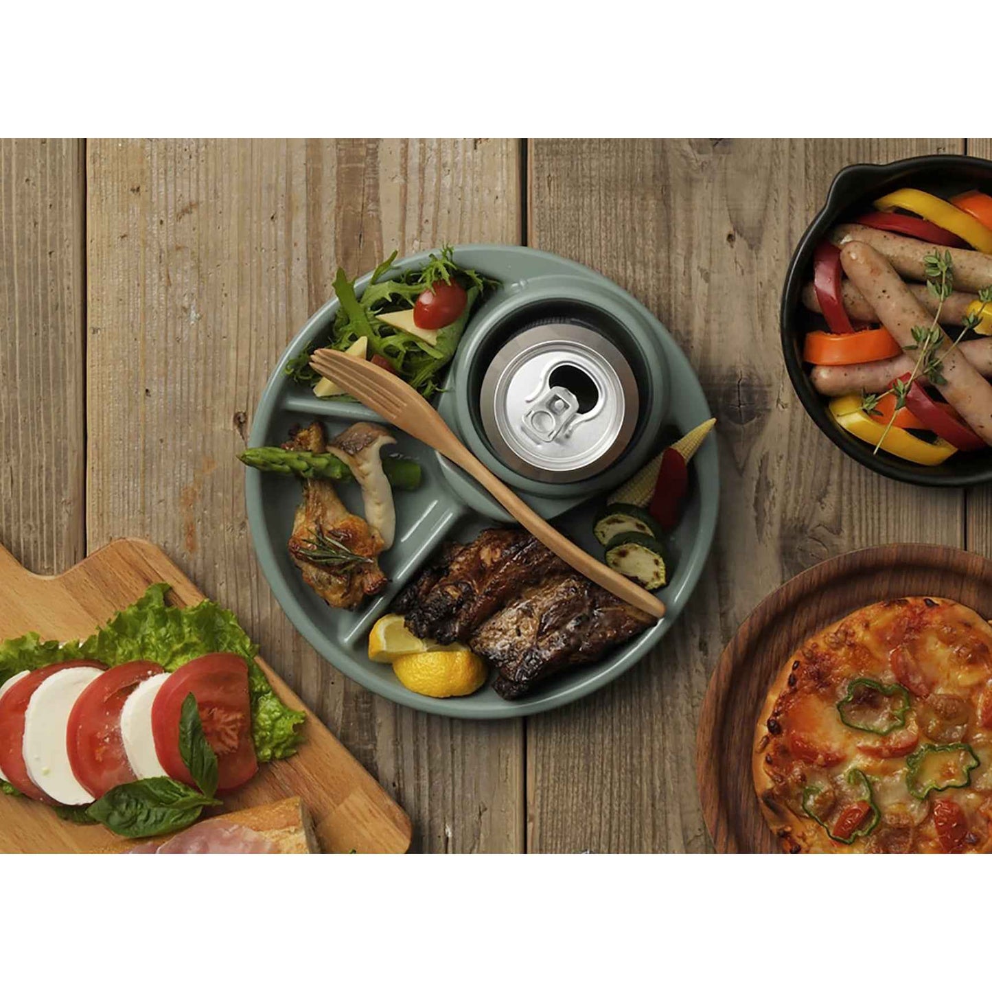 Inomata BBQ Round Food Tray Dishwasher Safe BPA Free Mint