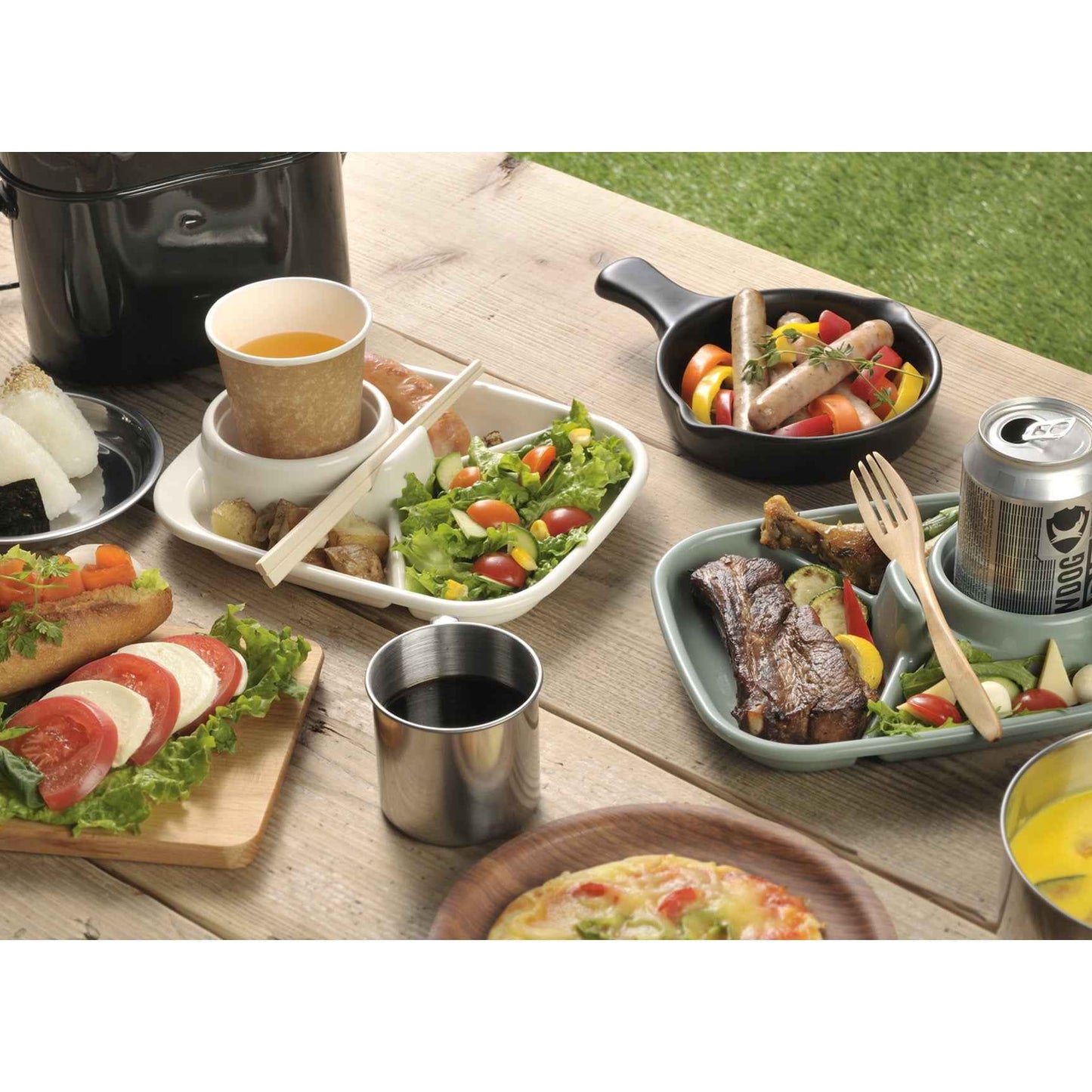 Inomata BBQ Rectangular Food Tray Dishwasher Safe BPA Free Ivory