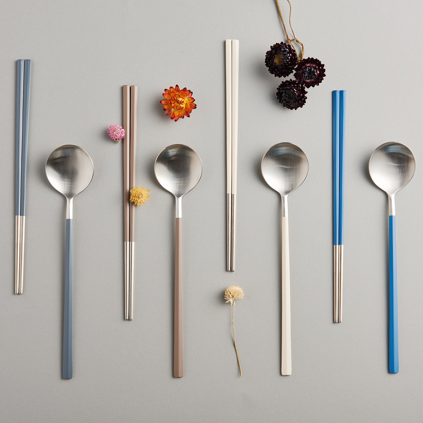 EBRO PREMIUM Stainless Steel (Spoon & Chopsticks) Set 2p Easy Grip Tableware Grey