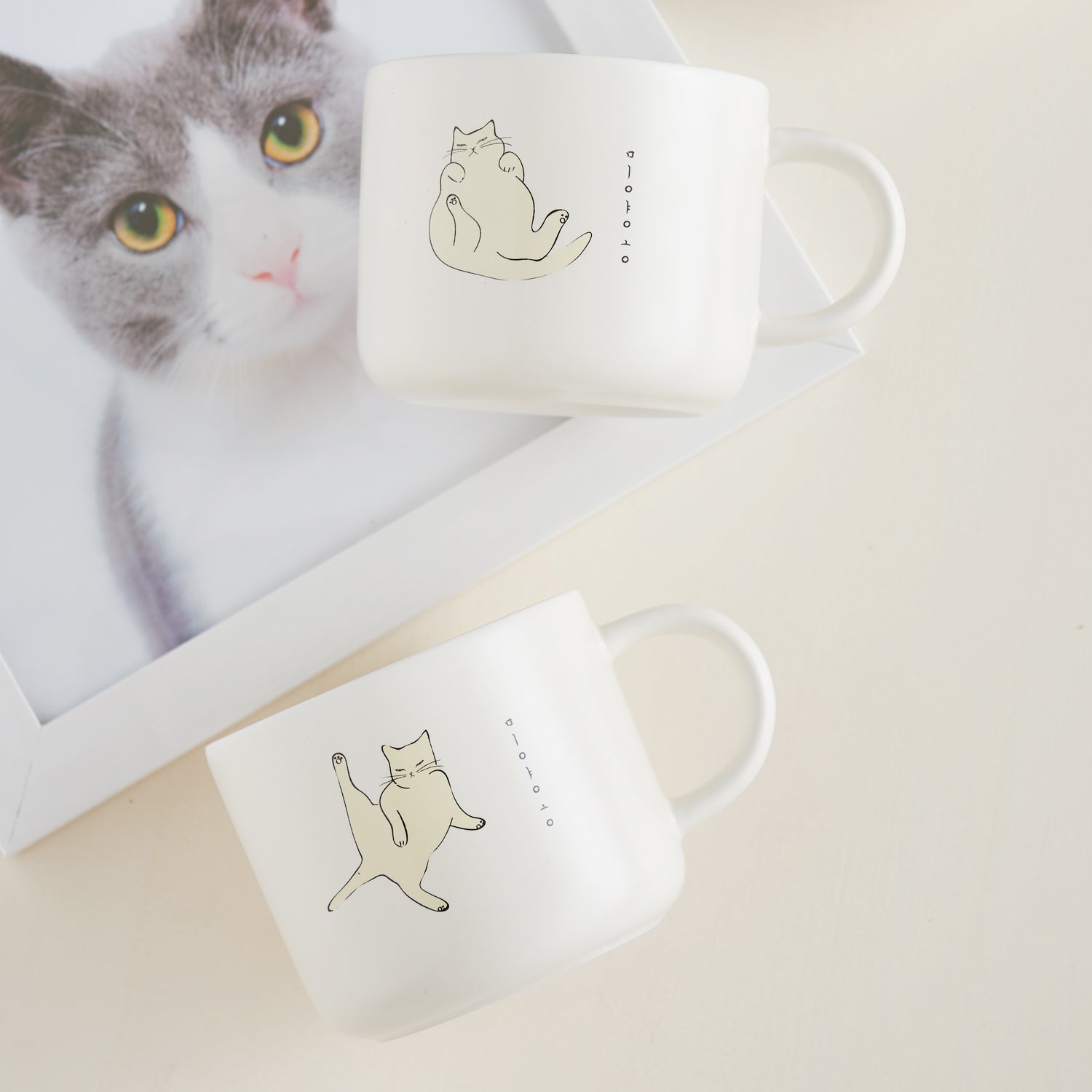 MIYAONG Mug Cup Insolence (450ml) Dishwasher Oven Safe No PFOA White & Yellow - 라씨에뜨 미야옹 머그B(무욕) - adamhnk