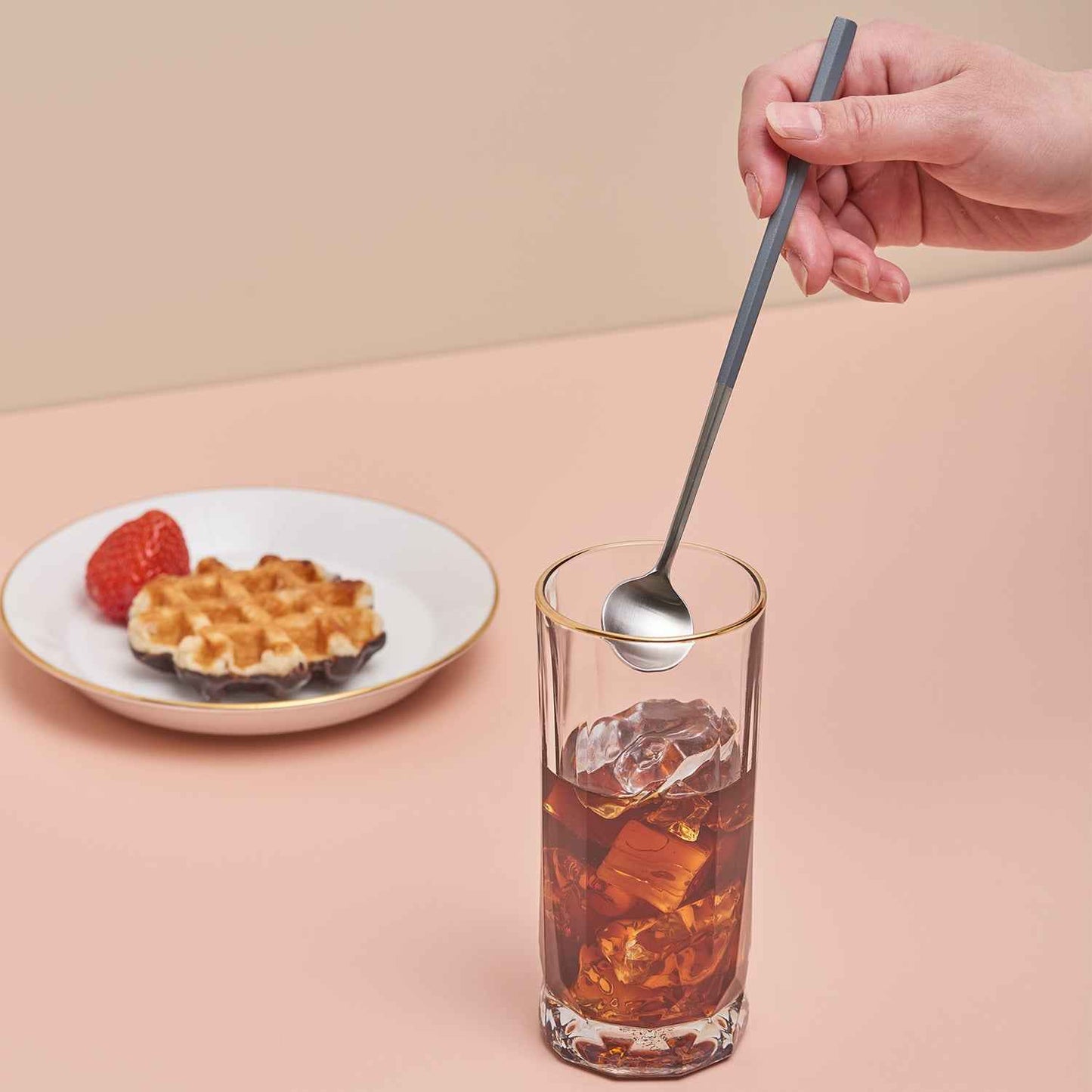 EBRO PREMIUM Stainless Steel Long Tea Spoon Easy Grip Tableware Beige