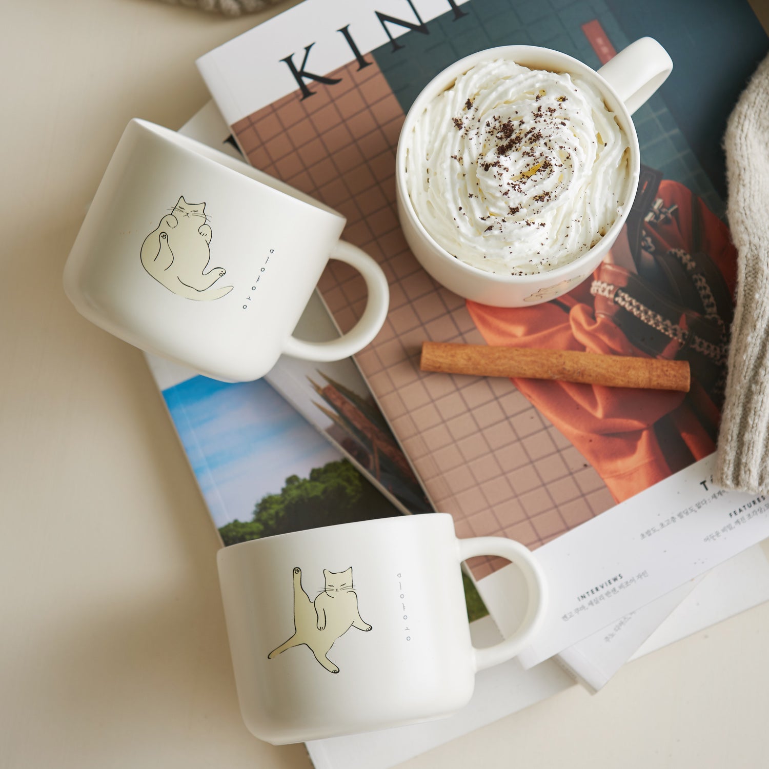 MIYAONG Mug Cup Insolence (450ml) Dishwasher Oven Safe No PFOA White & Yellow - 라씨에뜨 미야옹 머그B(무욕) - adamhnk