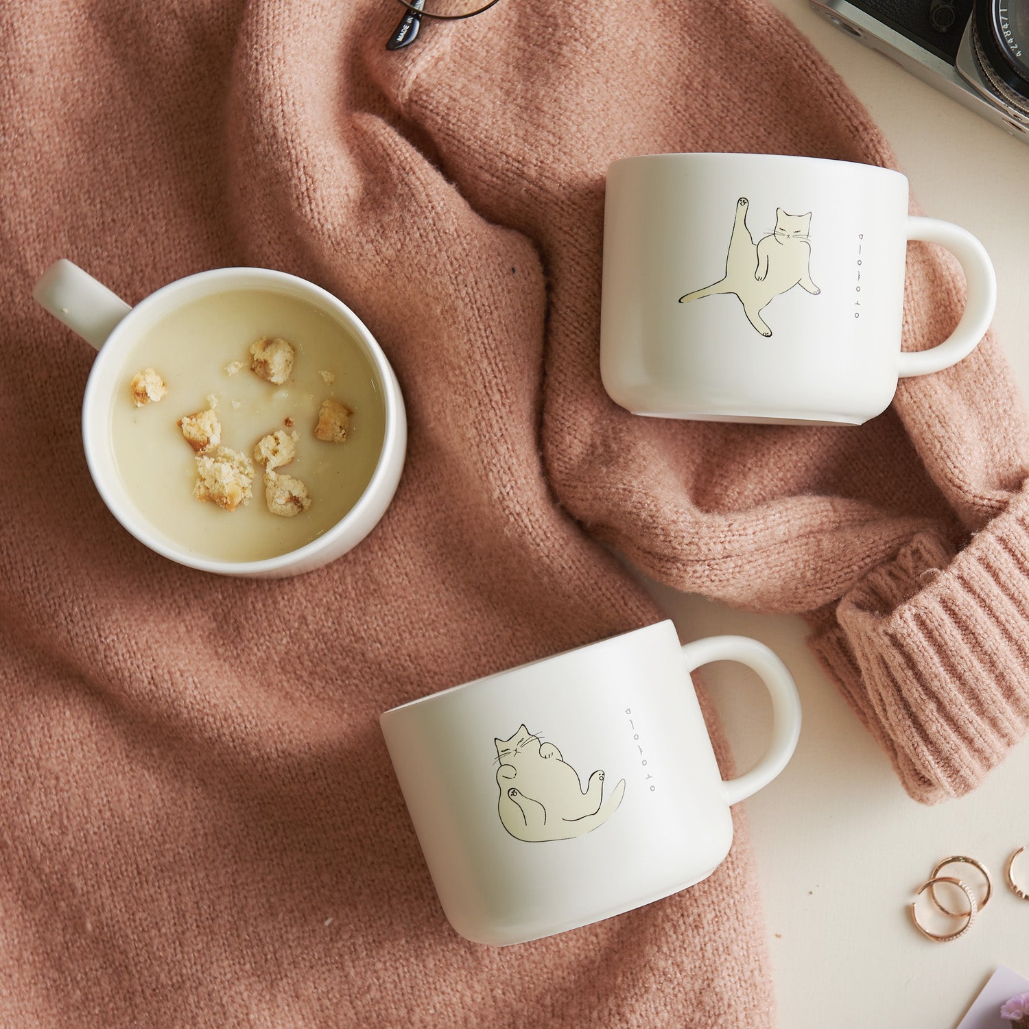 MIYAONG Mug Cup Insolence (450ml) Dishwasher Oven Safe No PFOA White & Yellow - 라씨에뜨 미야옹 머그B(무욕) - adamhnk