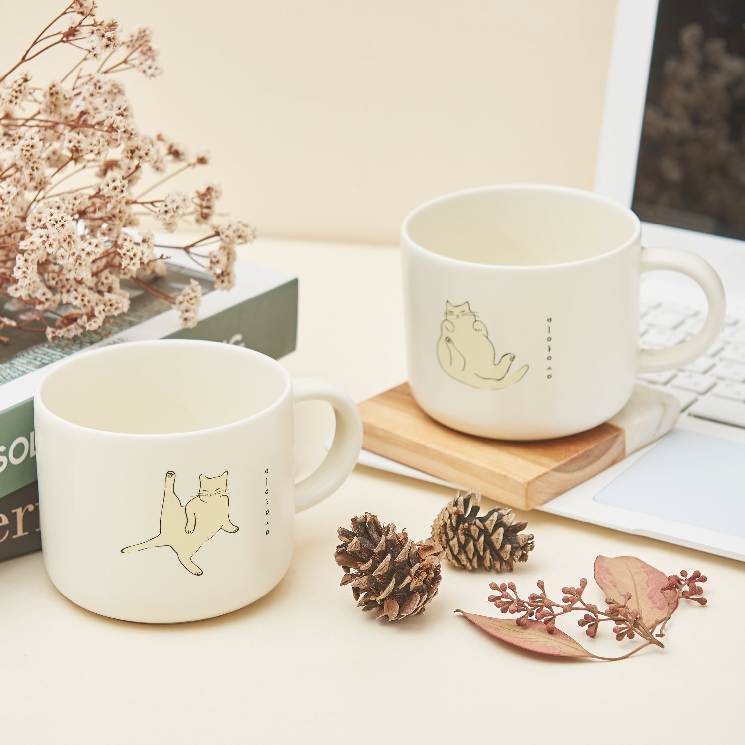 MIYAONG Mug Cup Insolence (450ml) Dishwasher Oven Safe No PFOA White & Yellow - 라씨에뜨 미야옹 머그B(무욕) - adamhnk