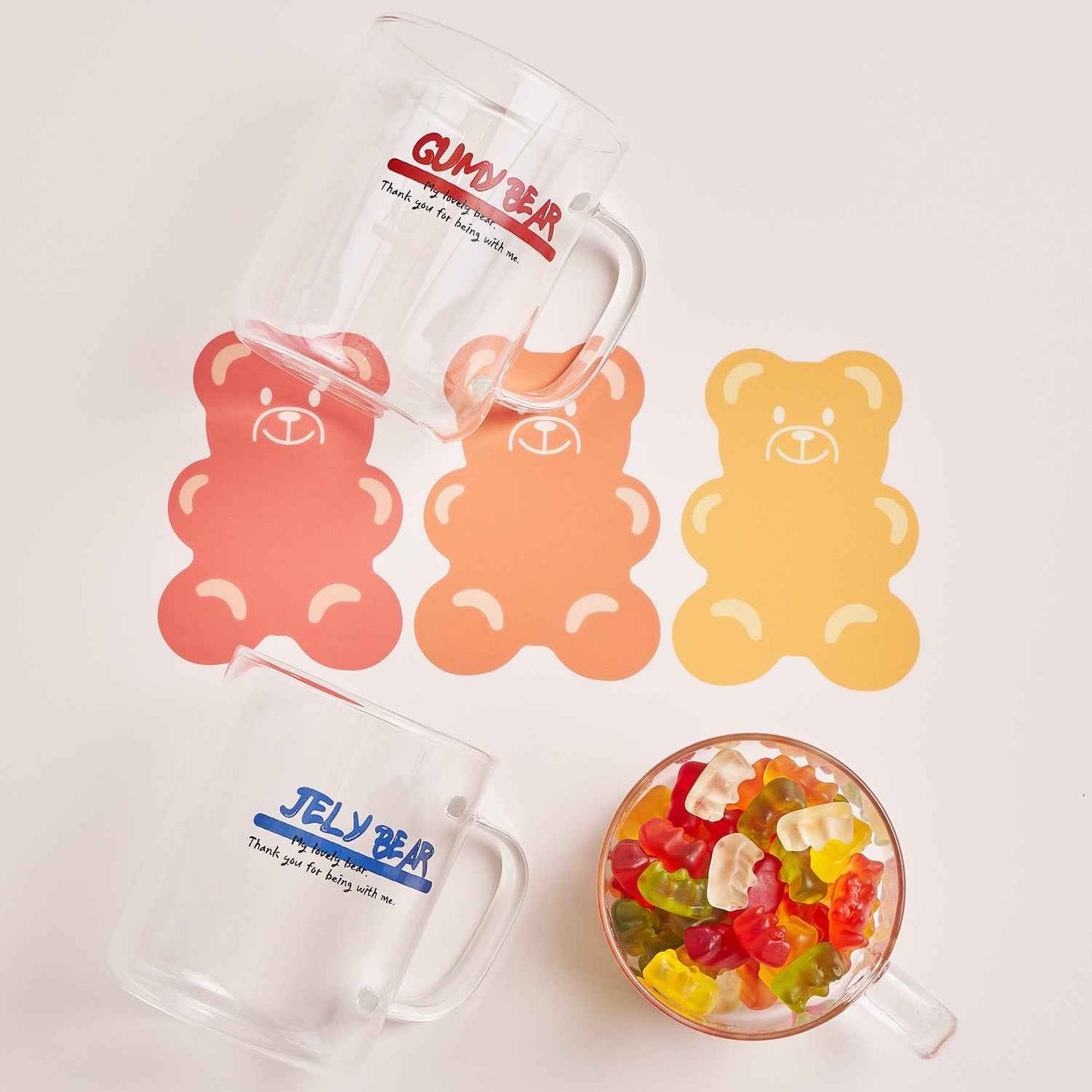 GUMY BEAR Glass Mug Cup (430ml) Tableware Red