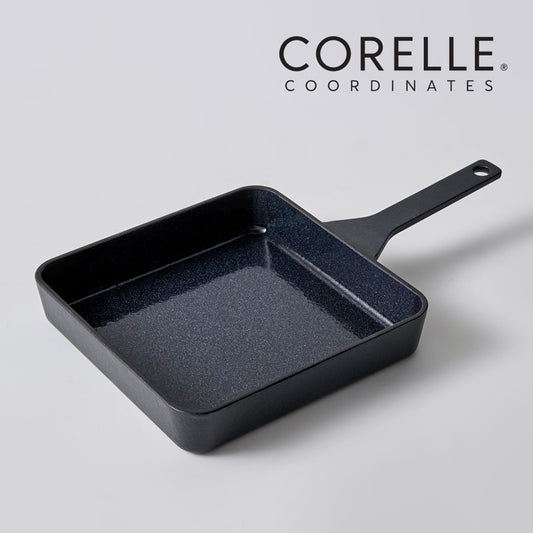 CORELLE Ashley Cast Iron Nonstick Square Frying Pan (22cm) Black
