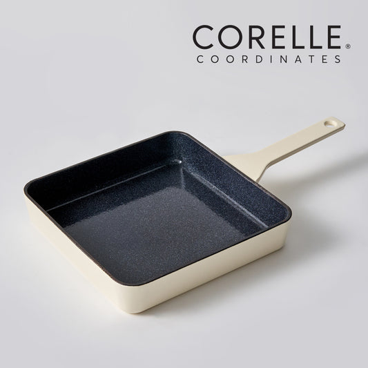 CORELLE Ashley Cast Iron Nonstick Square Frying Pan (22cm) Ivory
