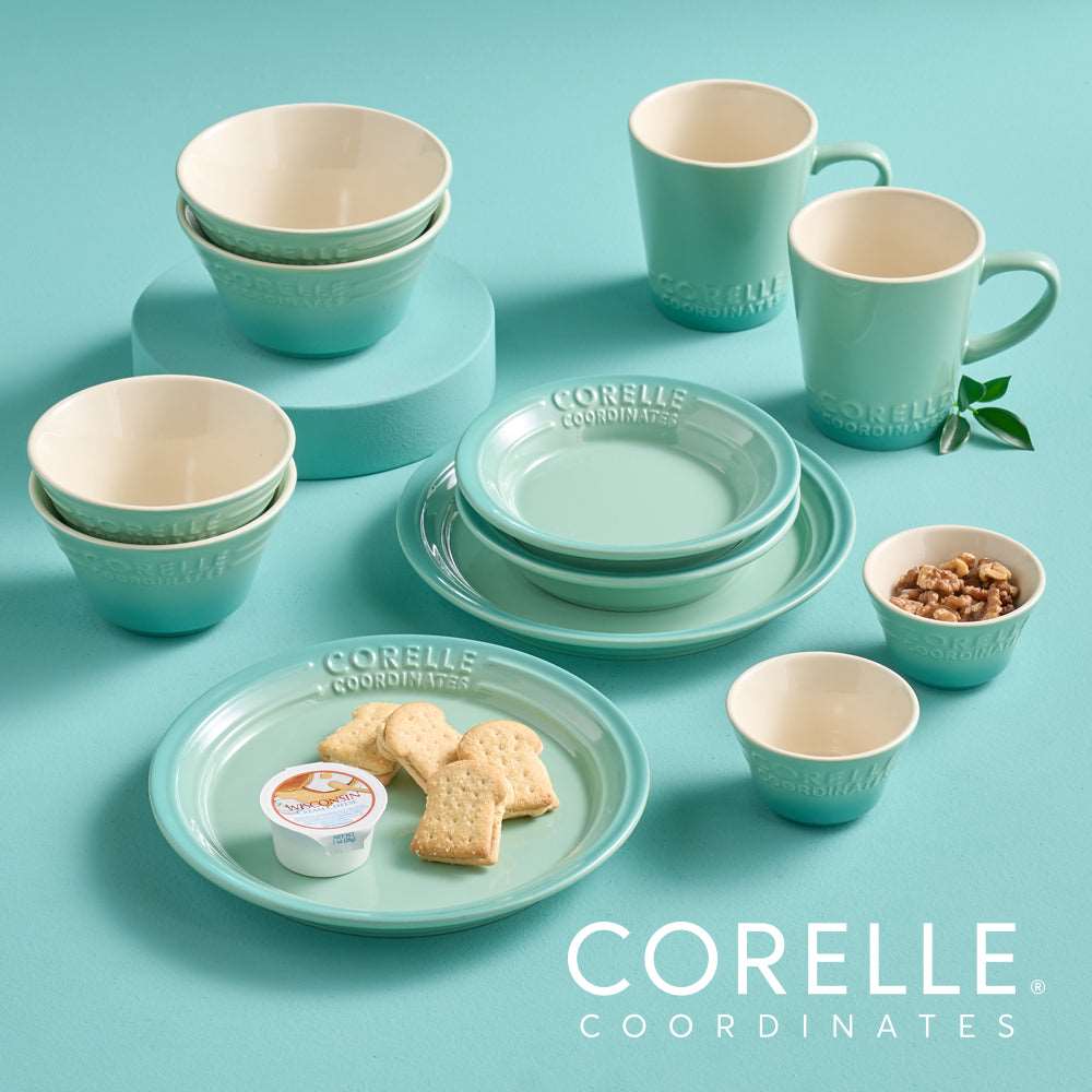 Corelle Breeze Stone Dinnerware 12p Dishwasher Oven Safe Green