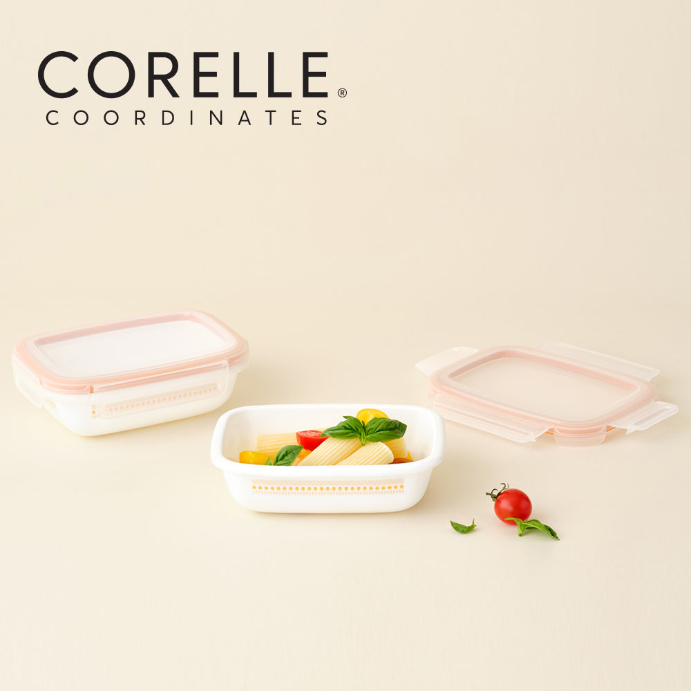 Corelle Jacquard Band Rectangular Sealed Food Storage Container 2p (465ml) Dishwasher Oven Safe Yellow