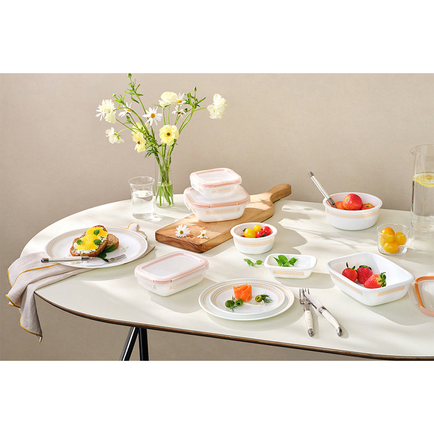 Corelle Jacquard Band Round Sealed Food Storage Container 5p Dishwasher Oven Safe Yellow