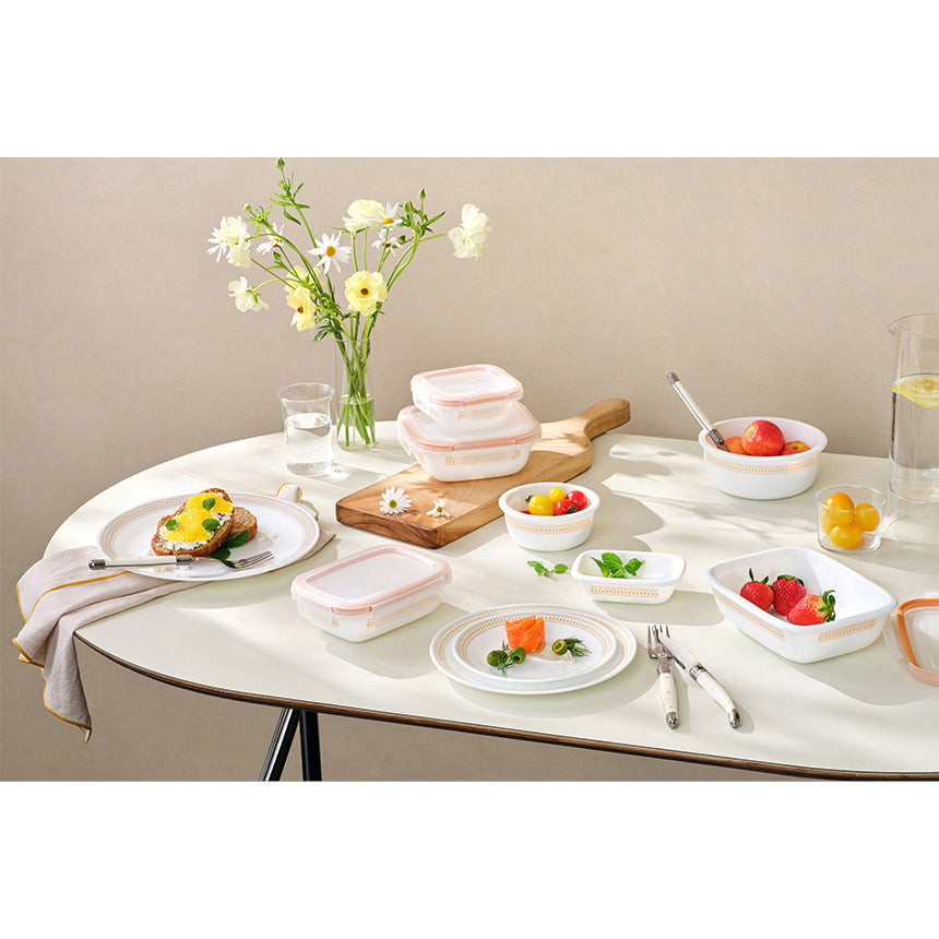 Corelle Jacquard Band Round Sealed Food Storage Container 5p Dishwasher Oven Safe Yellow