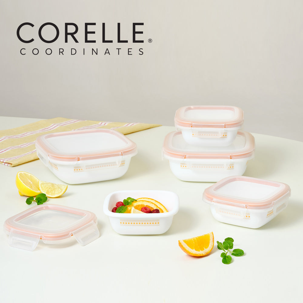 Corelle Jacquard Band Square Sealed Food Storage Container 5p Dishwasher Oven Safe Yellow