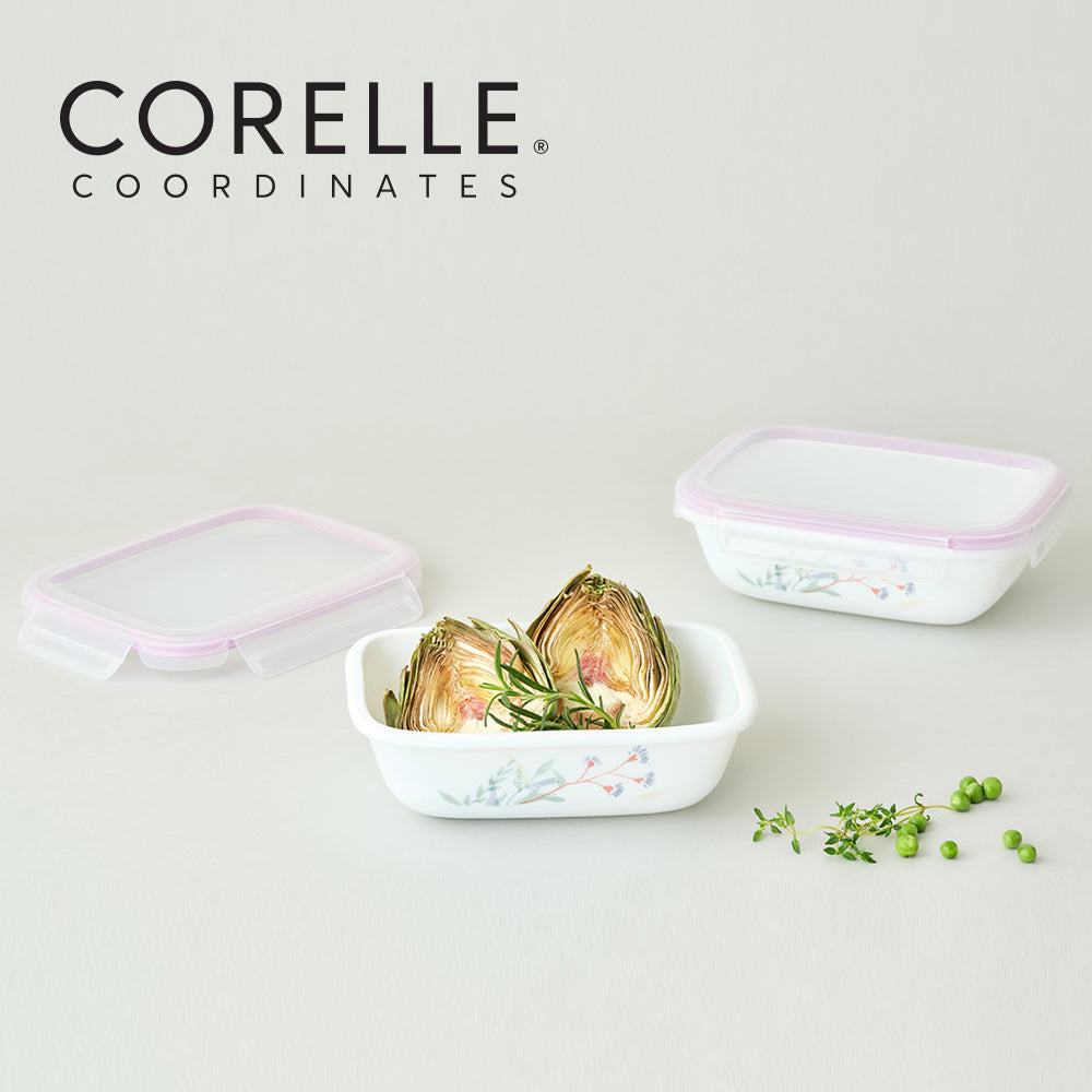 Corelle Monteverde San Jose Rectangular Sealed Food Storage Container 2p (1.0L) Dishwasher Oven Safe White