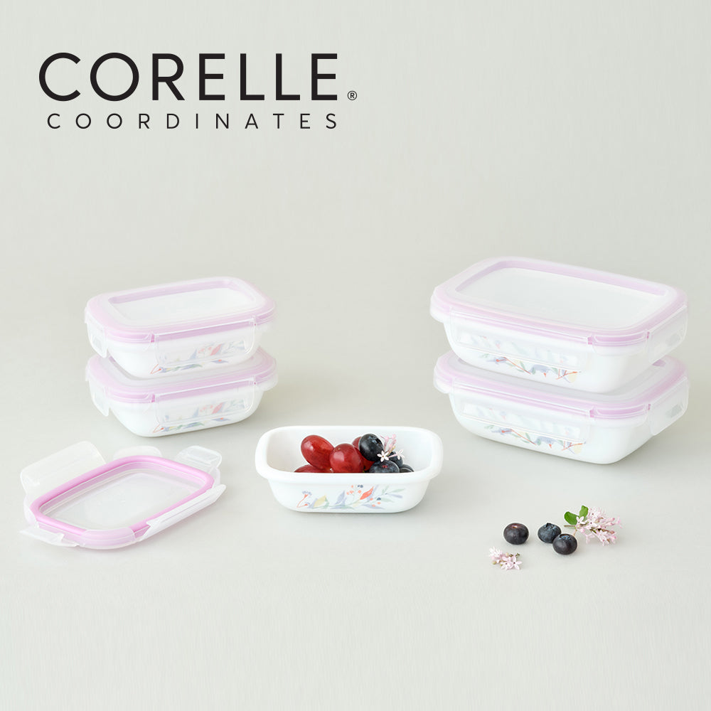 Corelle Monteverde San Jose Rectangular Sealed Food Storage Container 5p Dishwasher Oven Safe White