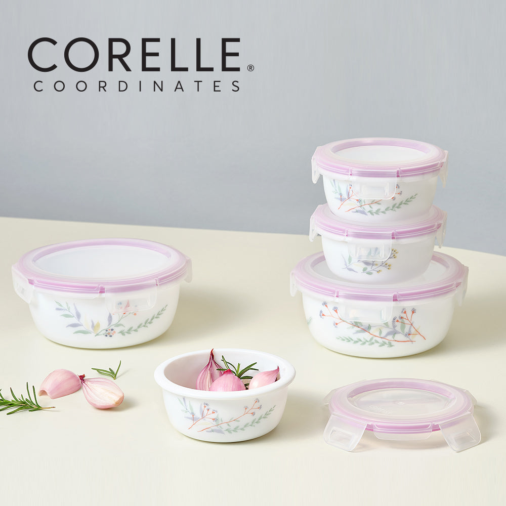 Corelle Monteverde San Jose Round Sealed Food Storage Container 5p Dishwasher Oven Safe White