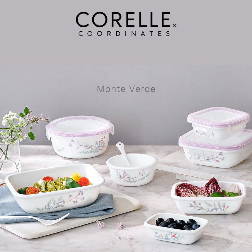 Corelle Monteverde San Jose Square Sealed Food Storage Container 2p (300ml) Dishwasher Oven Safe White