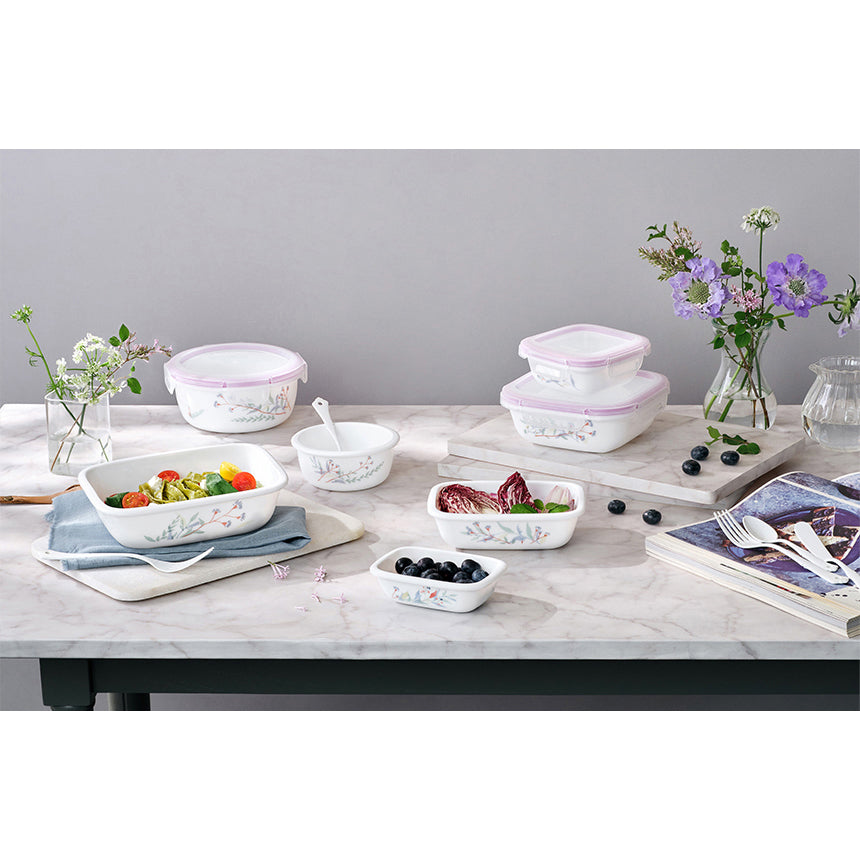 Corelle Monteverde San Jose Square Sealed Food Storage Container 2p (300ml) Dishwasher Oven Safe White
