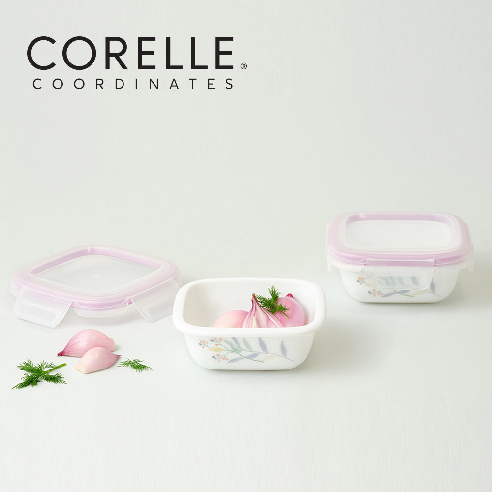 Corelle Monteverde San Jose Square Sealed Food Storage Container 2p (300ml) Dishwasher Oven Safe White
