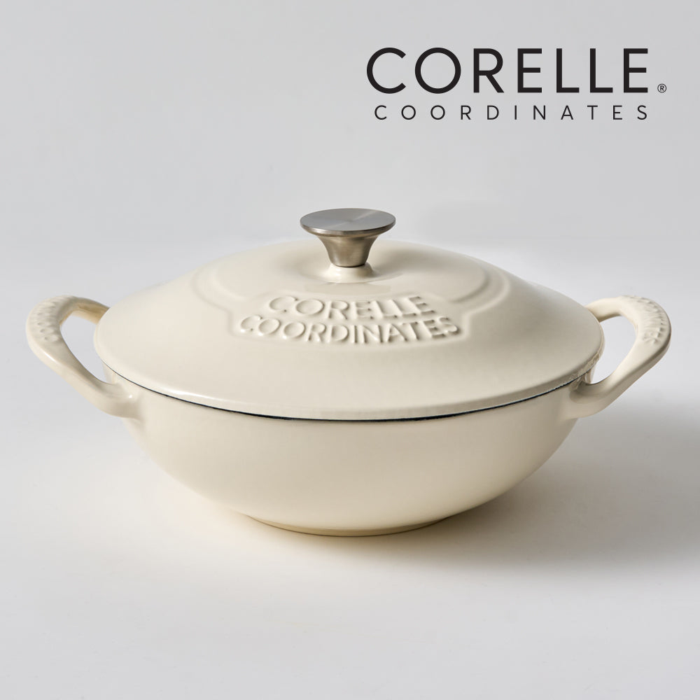 CORELLE Scarlet Cast Iron Nonstick Wok Pan (22cm) Ivory