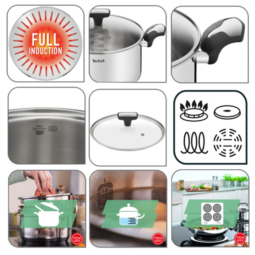 Tefal Emotion Stainless Steel Induction Saucepan (16cm) Dishwasher Oven Safe No PFOA Silver
