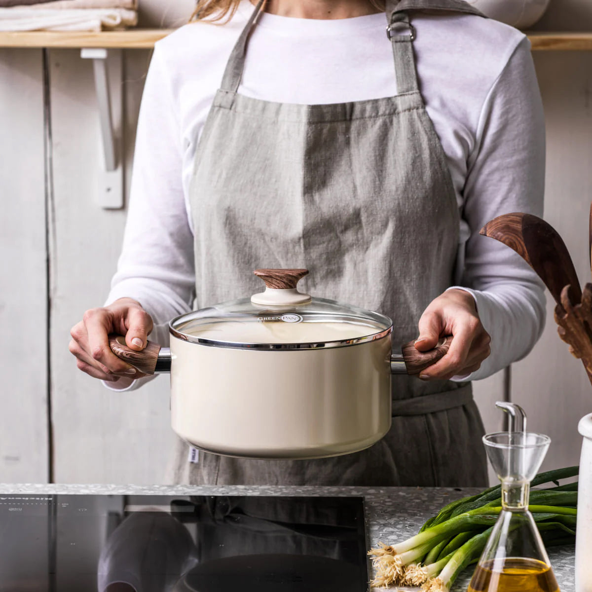 Greenpan Wood-Be Stock Pot (20cm) PFA Free - Cream White - Adamhnk
