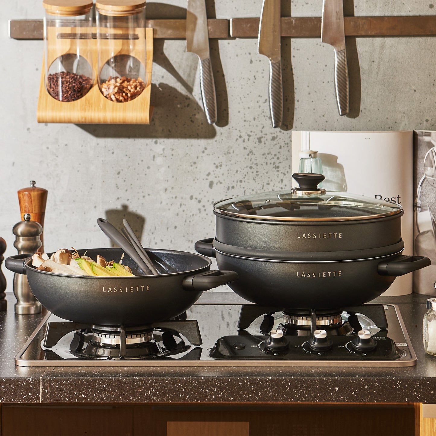 KANN 5-Layer Induction Wok Pan & Steamer (30cm) with Glass Lid Dishwasher Safe No PFOA Black - ๋ผ์จ์๋จ ์นธ 30cm ์ฐ๊ธฐ+์์์ - adamhnk