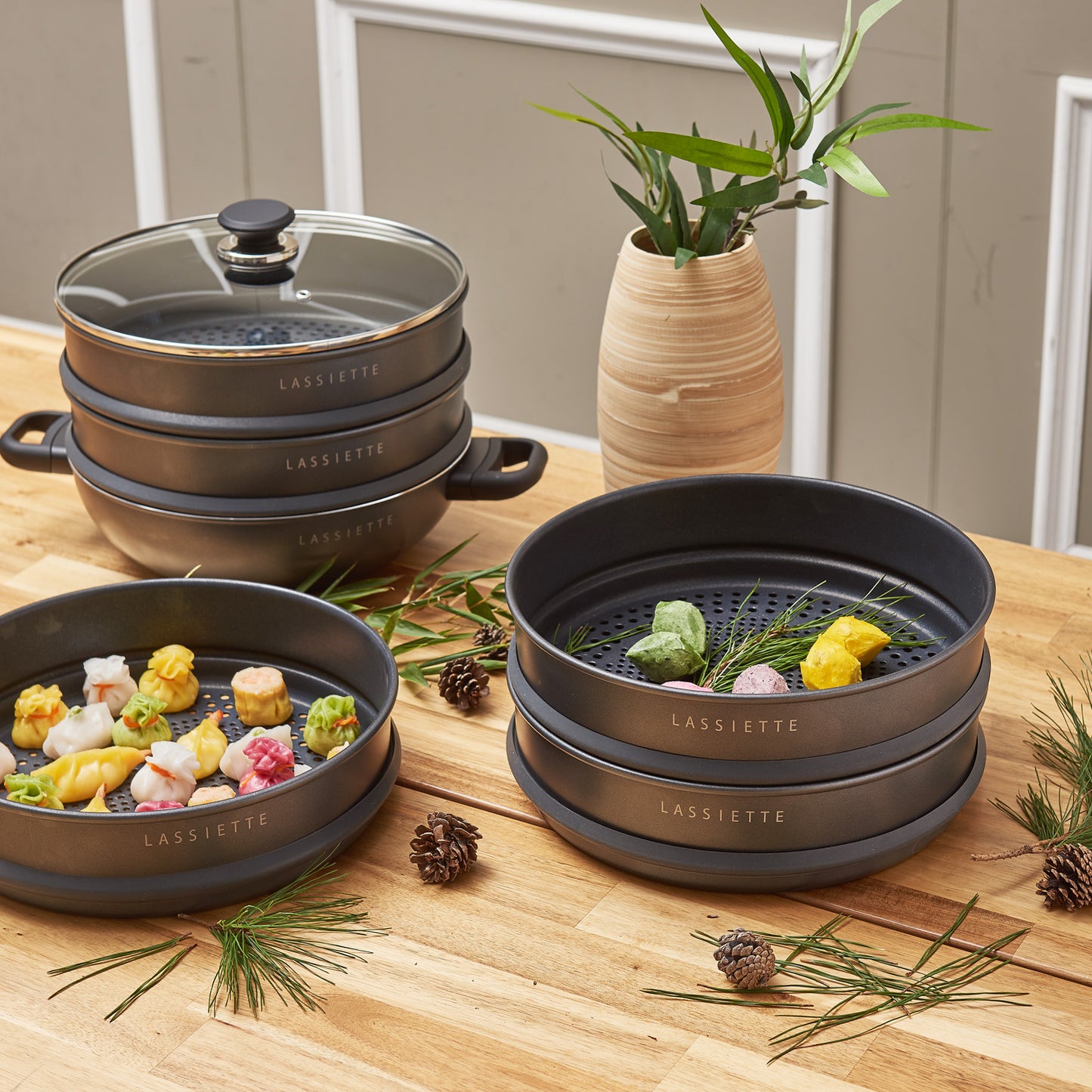 KANN 5-Layer Induction Wok Pan & Steamer (30cm) with Glass Lid Dishwasher Safe No PFOA Black - ๋ผ์จ์๋จ ์นธ 30cm ์ฐ๊ธฐ+์์์ - adamhnk