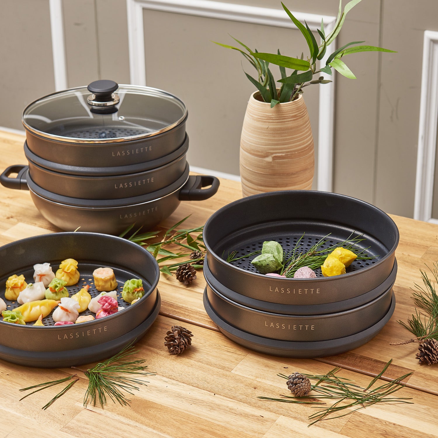 KANN 5-Layer Induction Wok Pan & Steamer (30cm) with Glass Lid Dishwasher Safe No PFOA Black - ๋ผ์จ์๋จ ์นธ 30cm ์ฐ๊ธฐ+์์์ - adamhnk