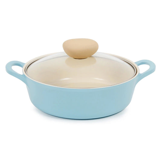 RETRO Cast Aluminum Saute Pan (22cm) with Glass Lid Dishwasher Safe No PFOA Blue