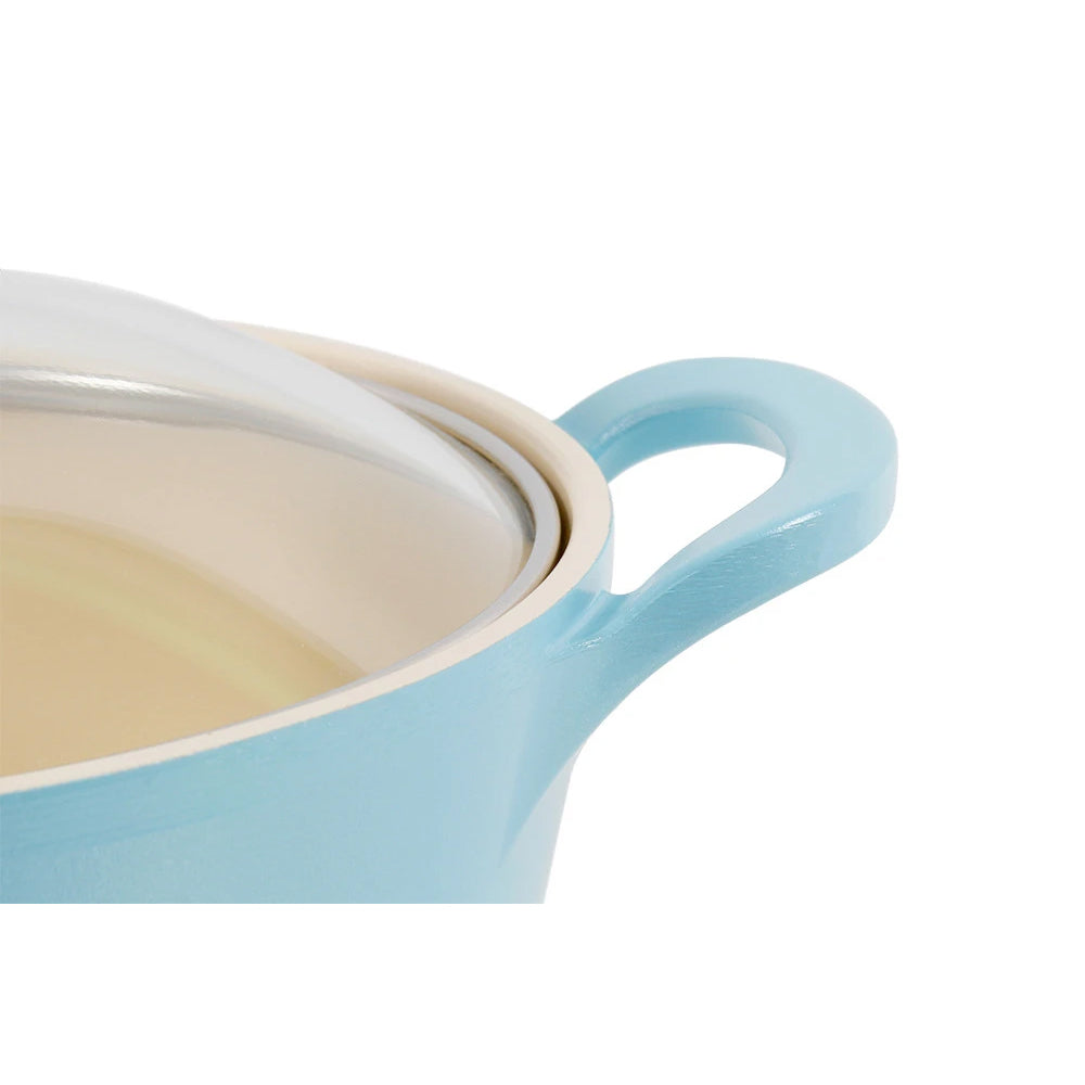 RETRO Cast Aluminum Stew Pot (22cm) with Glass Lid Dishwasher Safe No PFOA Blue