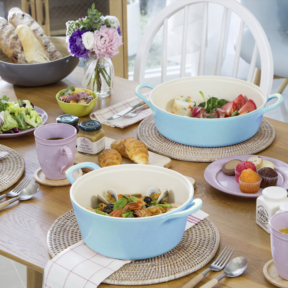 RETRO Cast Aluminum Stew Pot (22cm) with Glass Lid Dishwasher Safe No PFOA Blue
