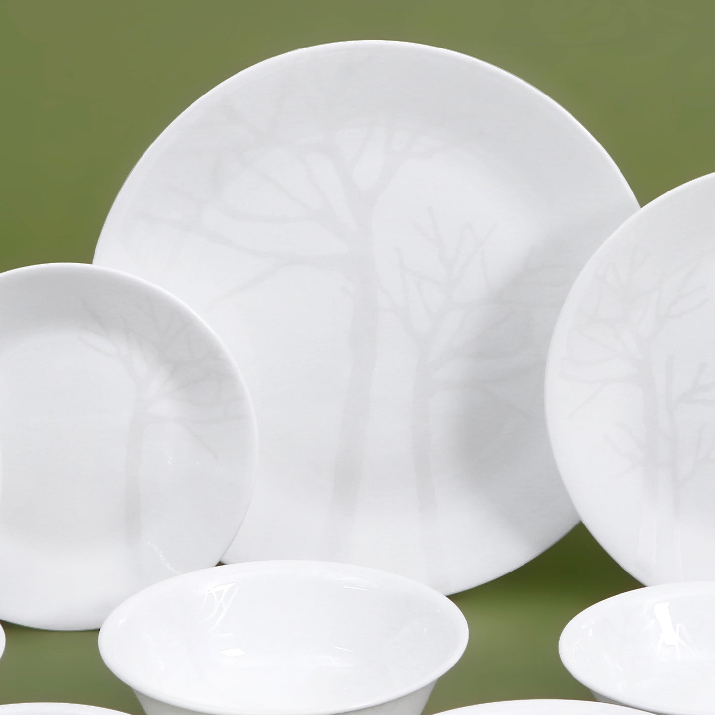 Corelle Silver Tree Frost 10p Glass Dinnerware Set Dishwasher Oven Safe