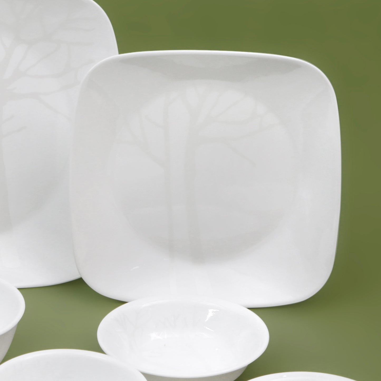 Corelle Silver Tree Frost Square 10p Glass Dinnerware Set Dishwasher Oven Safe