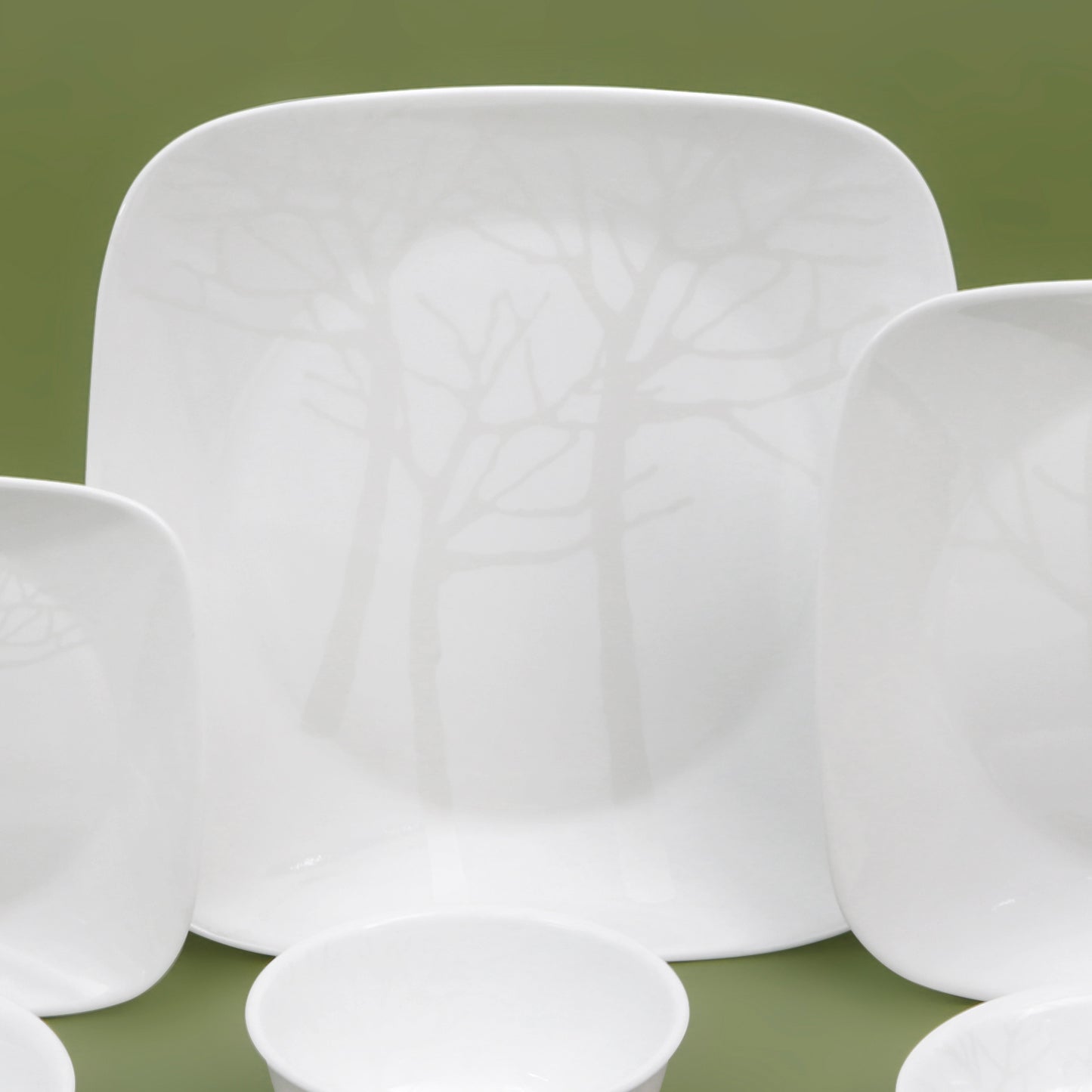 Corelle Silver Tree Frost Square 10p Glass Dinnerware Set Dishwasher Oven Safe
