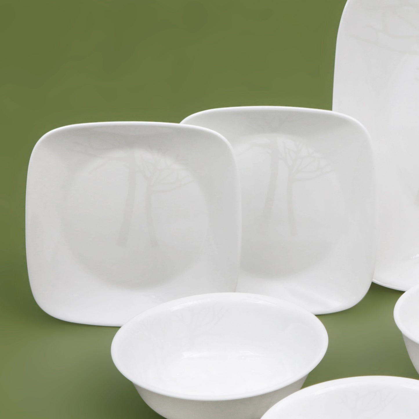 Corelle Silver Tree Frost Square 10p Glass Dinnerware Set Dishwasher Oven Safe