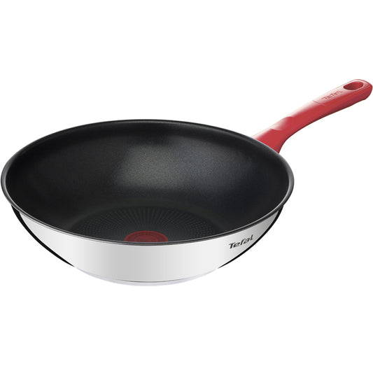Tefal Edition Red Stainless Steel Induction Nonstick Wok Pan (28cm) Dishwasher Oven Safe No PFOA Silver