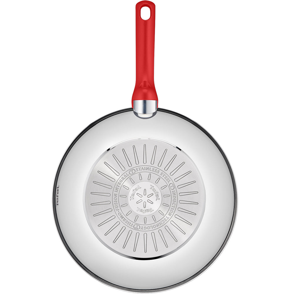 Tefal Edition Red Stainless Steel Induction Nonstick Wok Pan (28cm) Dishwasher Oven Safe No PFOA Silver