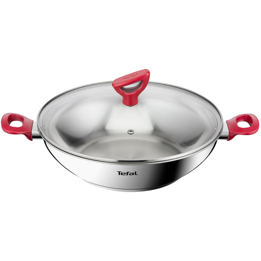 Tefal Edition Red Stainless Steel Induction Nonstick Wok Pan (30cm) Dishwasher Oven Safe No PFOA Silver