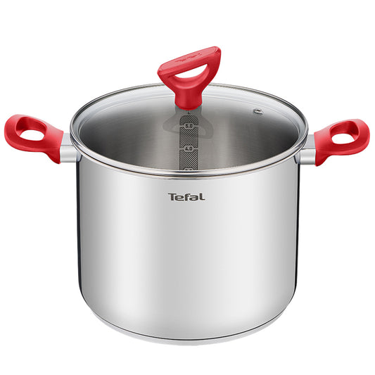 Tefal Edition Red Stainless Steel Induction Stockpot (22cm, 6.0L) Dishwasher Oven Safe No PFOA Silver