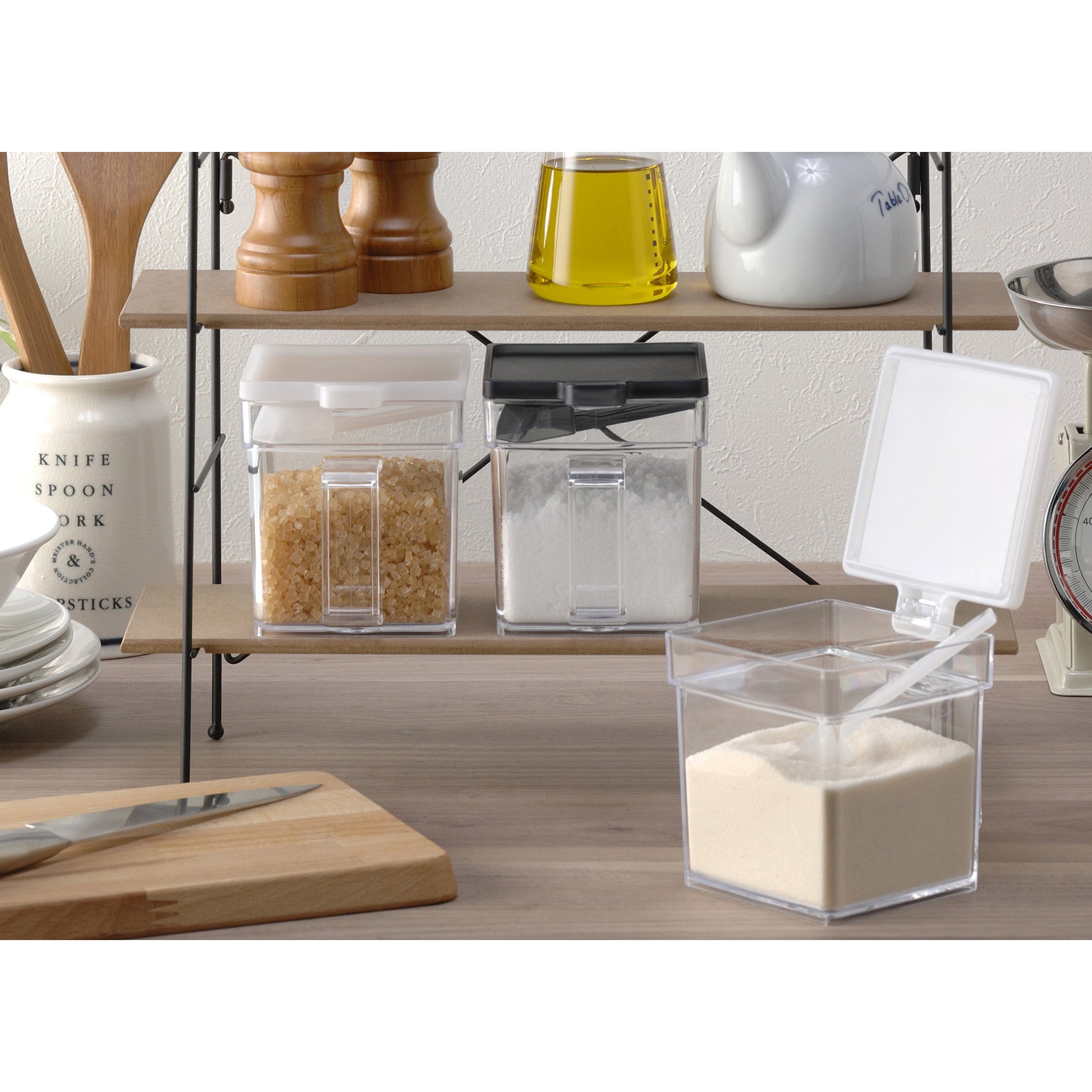 Seasoning Storage Container (400ml) Jar with Spoon White adamhnk