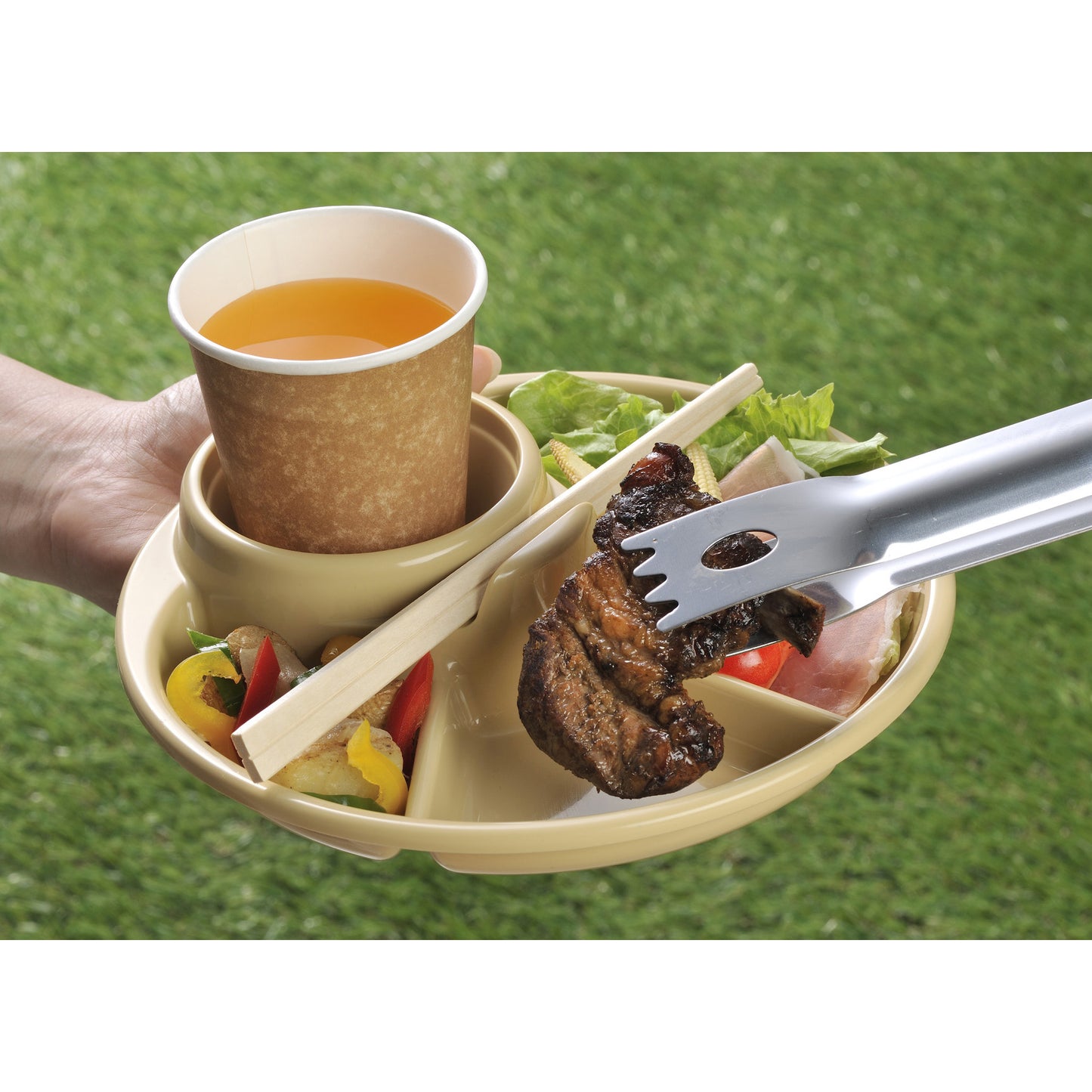 BBQ Round Food Tray Dishwasher Safe BPA Free Beige adamhnk