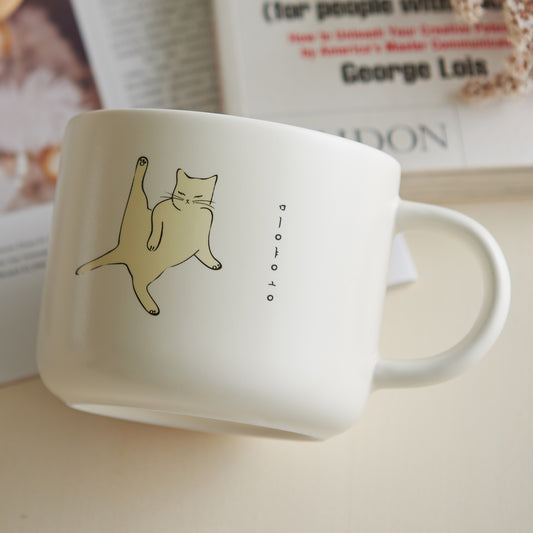 MIYAONG Mug Cup Posture (450ml) Dishwasher Oven Safe No PFOA White & Yellow - 라씨에뜨 미야옹 머그A(자태) - adamhnk