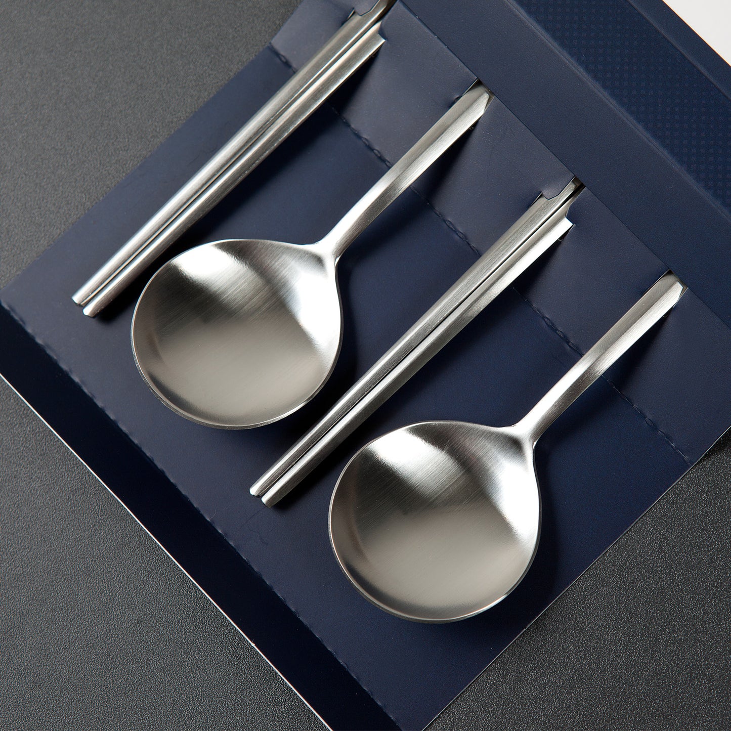 EBRO PREMIUM Stainless Steel (Spoon & Chopstick ) Set 4p Hand-Made Easy Grip Tableware Silver