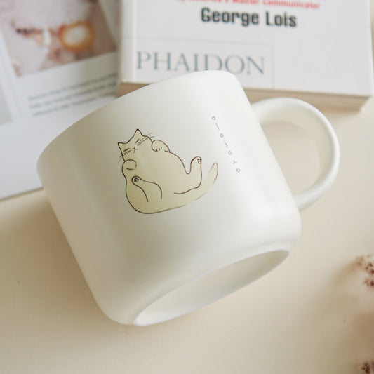 MIYAONG Mug Cup Insolence (450ml) Dishwasher Oven Safe No PFOA White & Yellow - 라씨에뜨 미야옹 머그B(무욕) - adamhnk