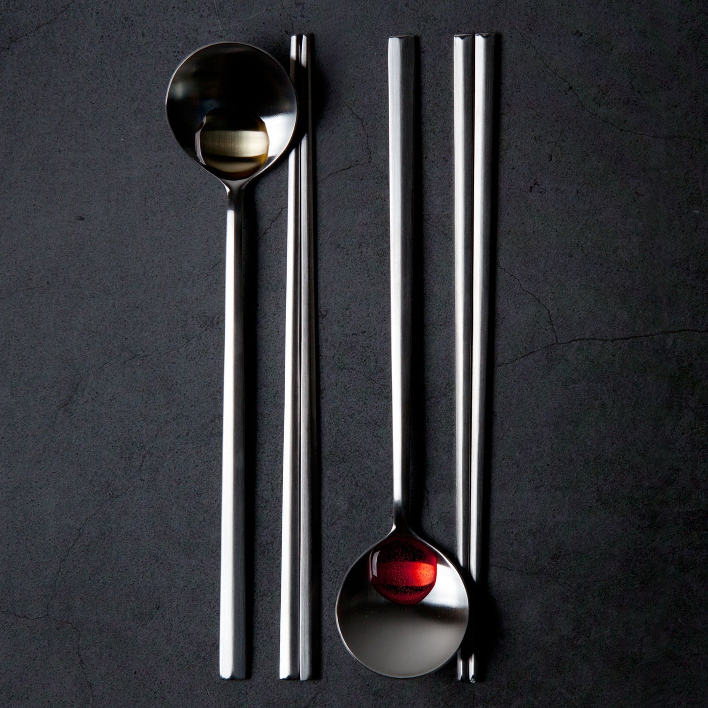 EBRO PREMIUM Stainless Steel (Spoon & Chopstick ) Set 4p Hand-Made Easy Grip Tableware Silver